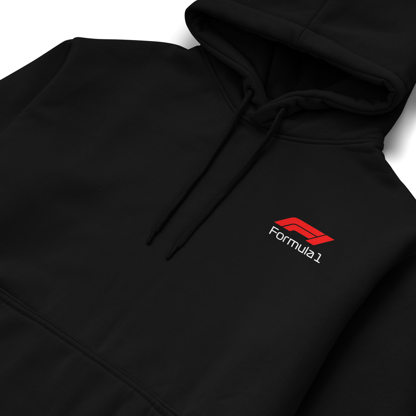 Black and white Formula 1 hoodies featuring Verstappen’s name and Red Bull RB20 car graphic on the back, and a minimalist red Formula 1 logo on the front chest