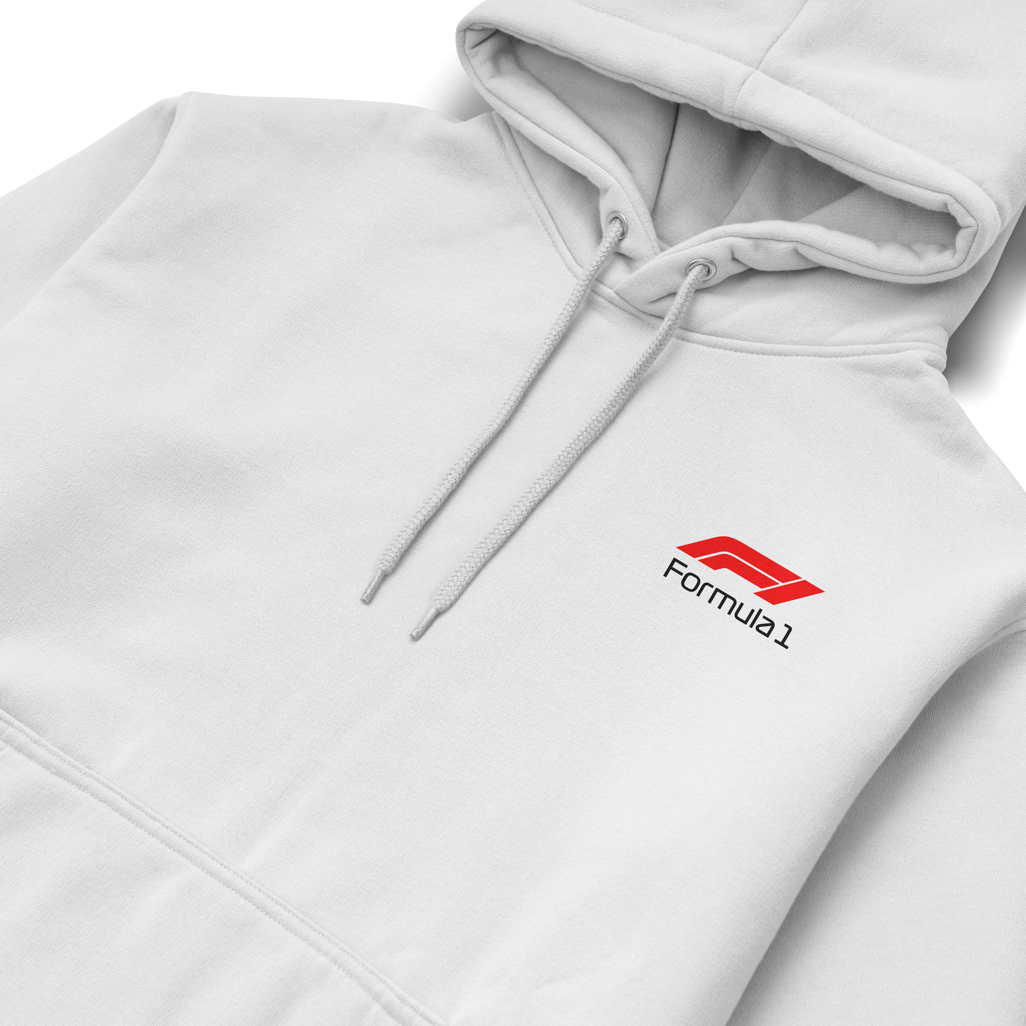 Black and white Formula 1 hoodies featuring Verstappen’s name and Red Bull RB20 car graphic on the back, and a minimalist red Formula 1 logo on the front chest