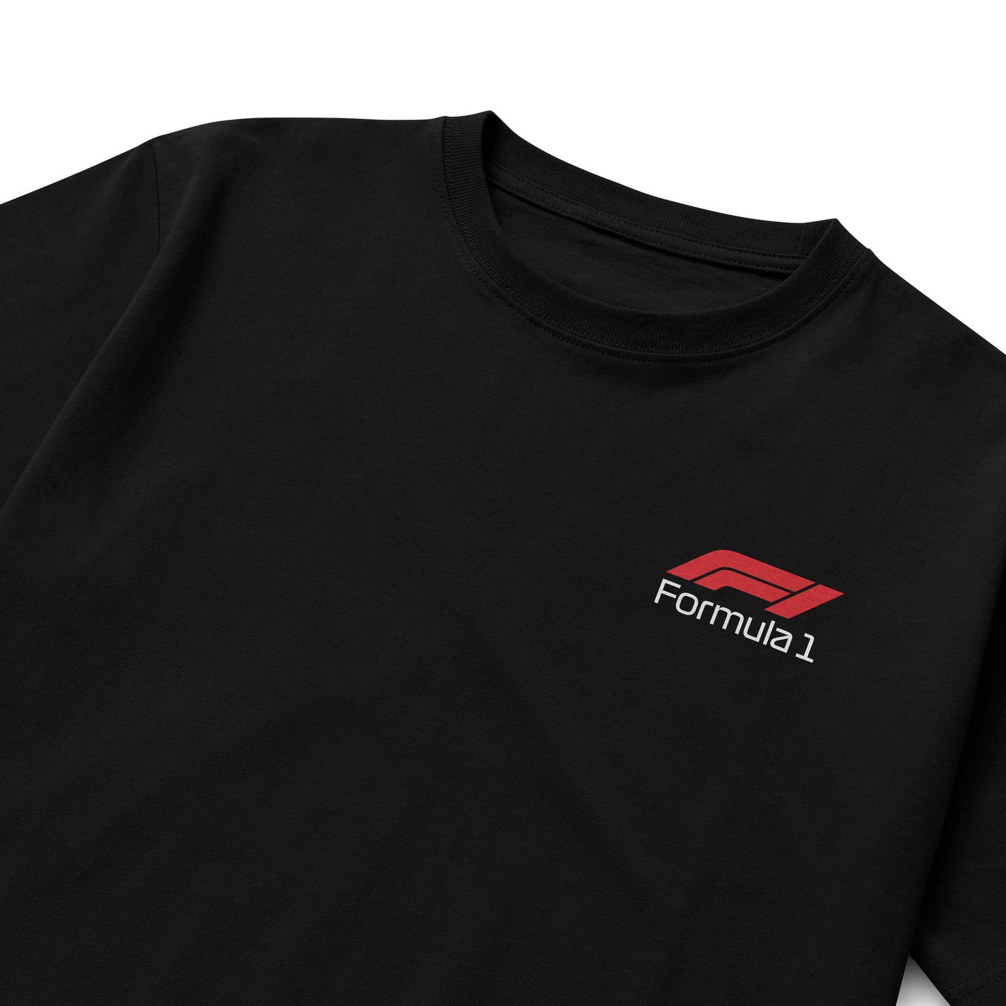 Black and white T-shirts featuring Max Verstappen celebrating in his Red Bull RB20 Formula 1 car with “Verstappen” text and detailed race-inspired design.