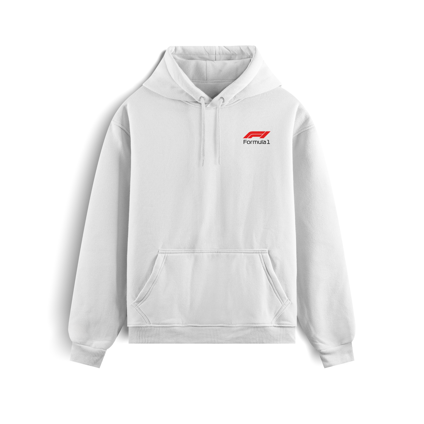 Black and white Formula 1 hoodies featuring Verstappen’s name and Red Bull RB20 car graphic on the back, and a minimalist red Formula 1 logo on the front chest