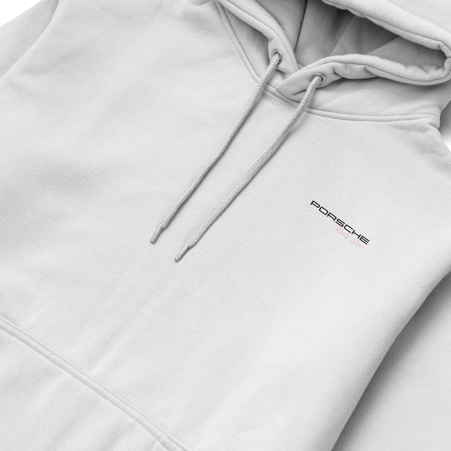 Pink Porsche 911 GT3 RS hoodie featuring premium cotton blend fabric, sporty design inspired by the GT3 RS, and luxurious streetwear styling.