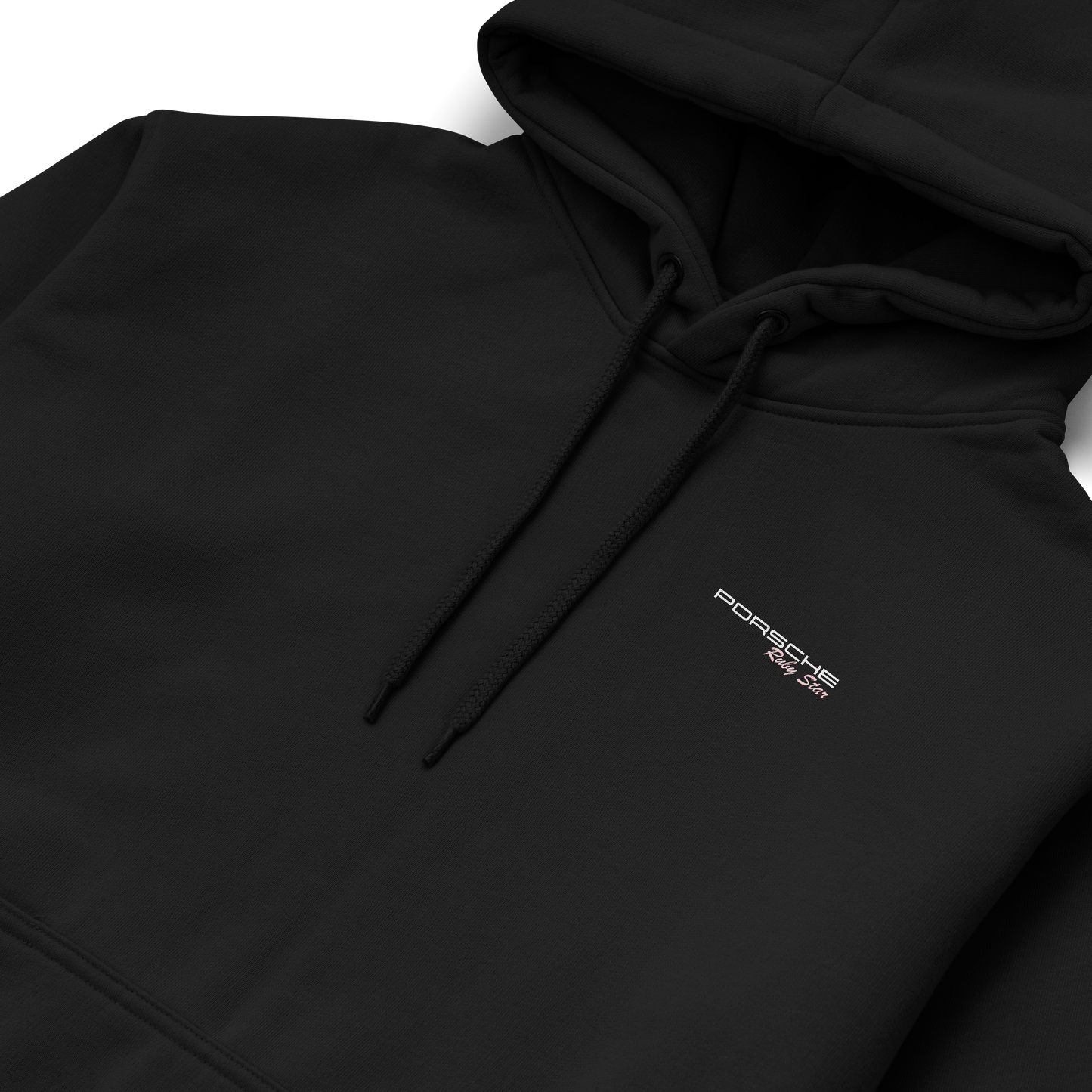 Pink Porsche 911 GT3 RS hoodie featuring premium cotton blend fabric, sporty design inspired by the GT3 RS, and luxurious streetwear styling.