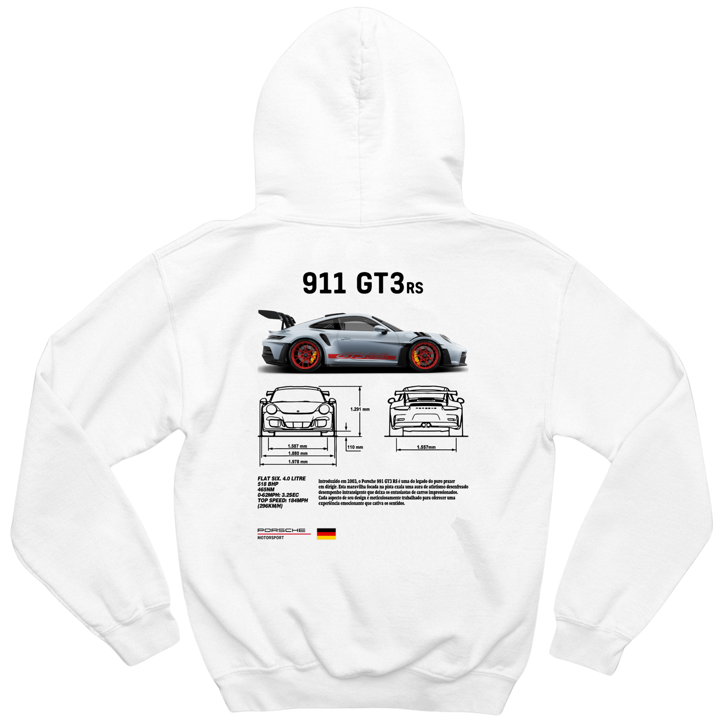 Black and white hoodies inspired by the Porsche 911 GT3 RS, featuring a sporty design with Porsche Club branding and premium automotive styling.