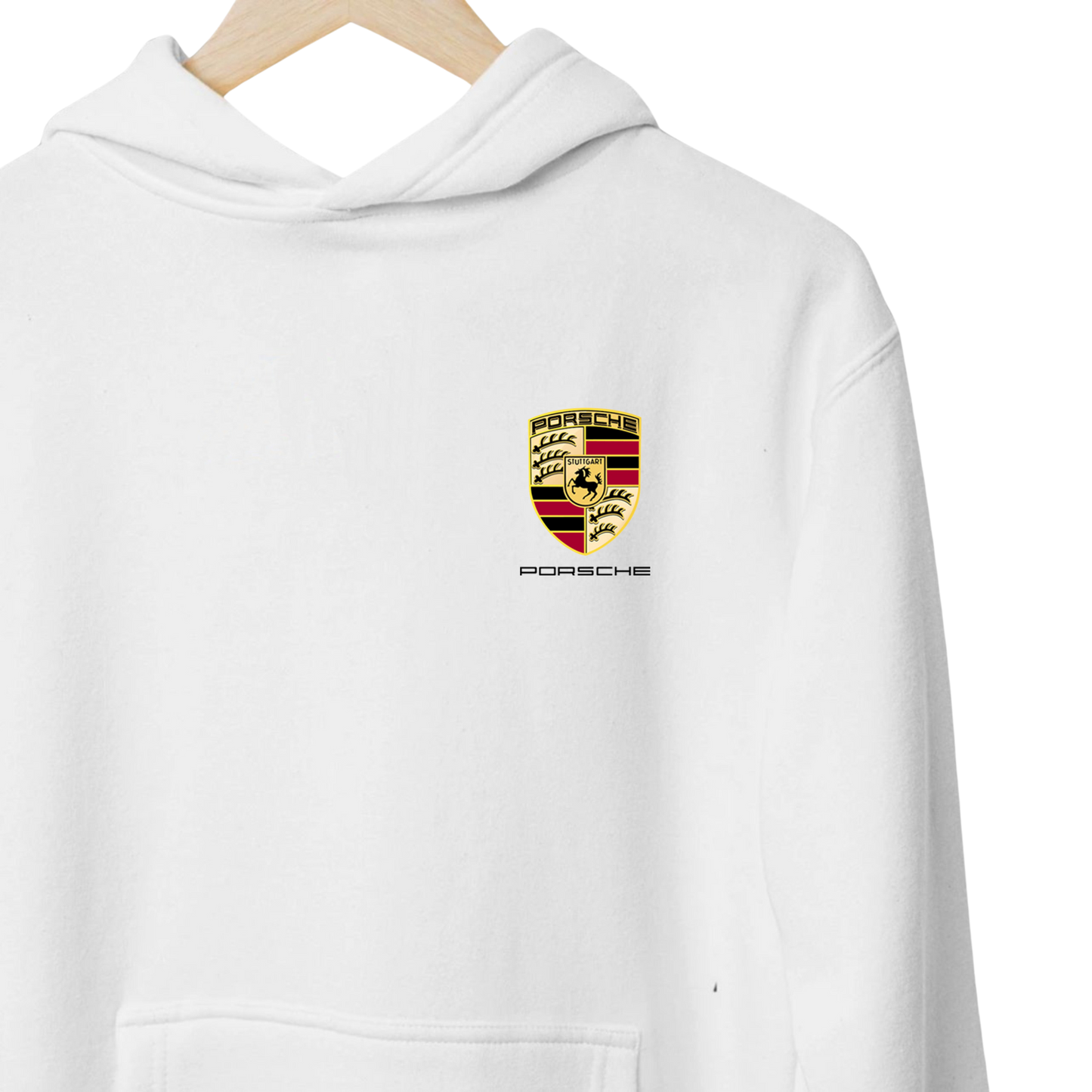 Black and white hoodies inspired by the Porsche 911 GT3 RS, featuring a sporty design with Porsche Club branding and premium automotive styling.