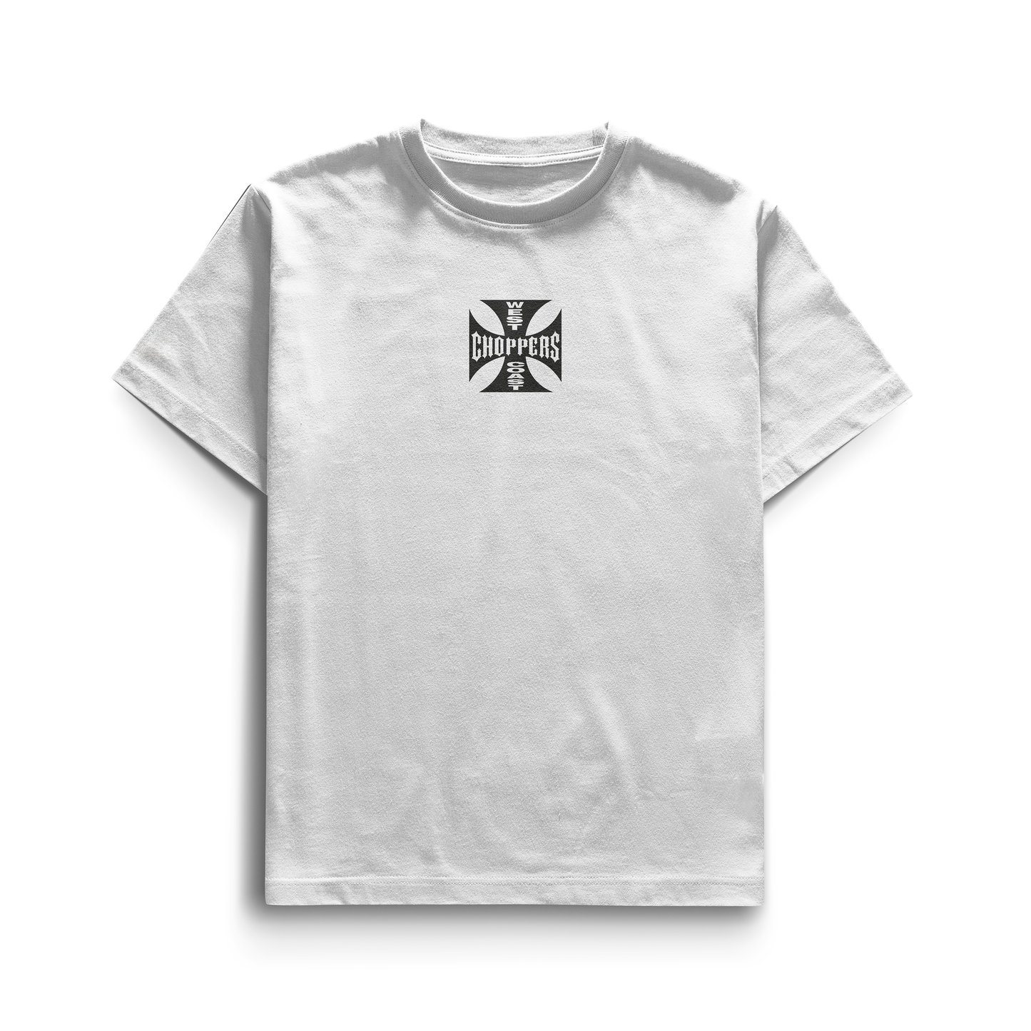 Black and white T-shirts featuring the West Coast Choppers iron-cross logo on the chest and back, inspired by Brian O’Conner’s street-racing style.