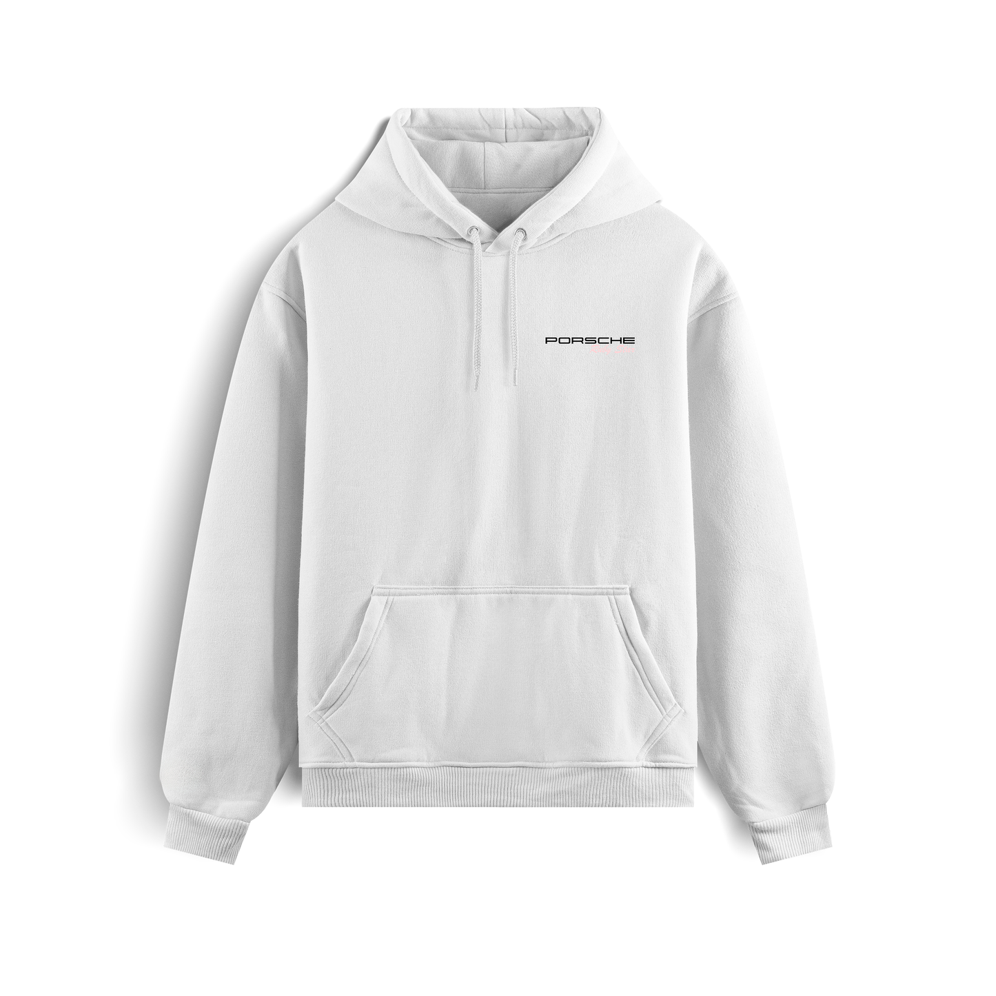 Pink Porsche 911 GT3 RS hoodie featuring premium cotton blend fabric, sporty design inspired by the GT3 RS, and luxurious streetwear styling.