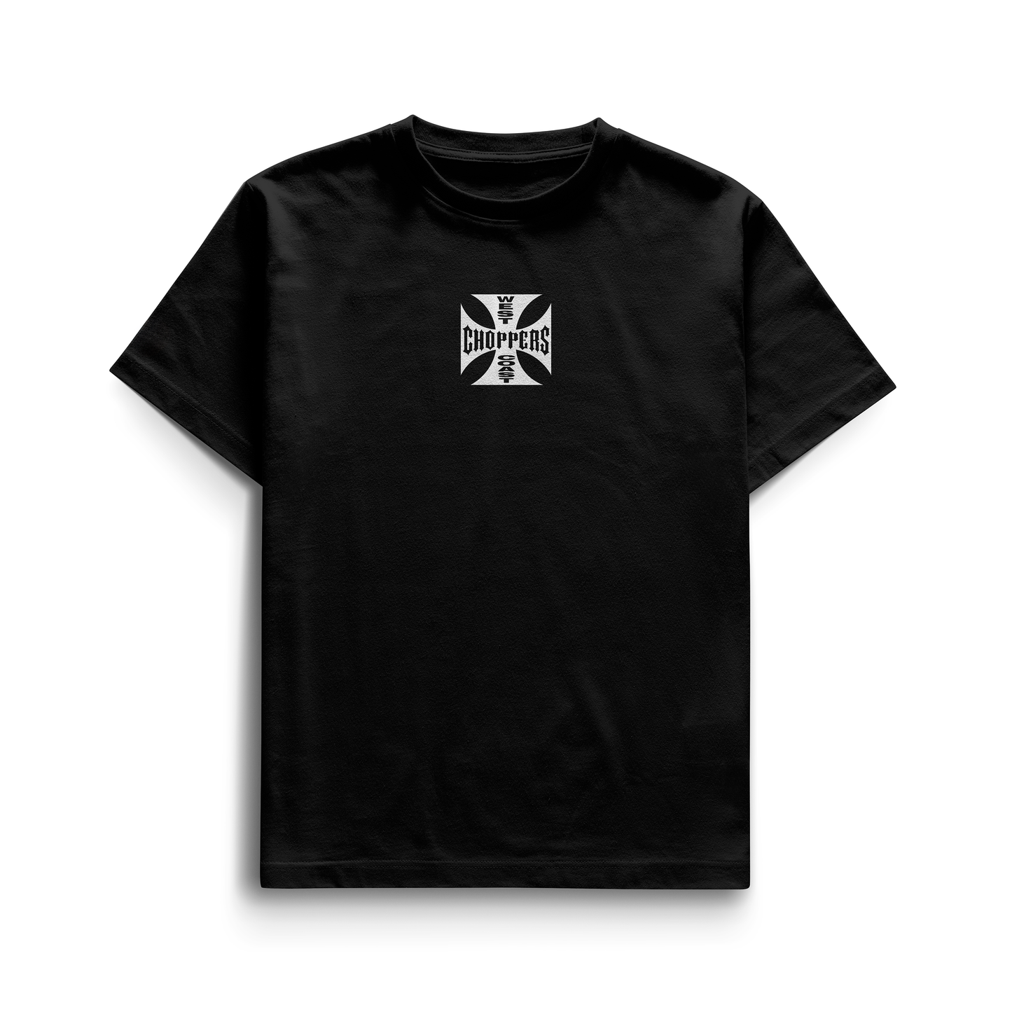 Black and white T-shirts featuring the West Coast Choppers iron-cross logo on the chest and back, inspired by Brian O’Conner’s street-racing style.