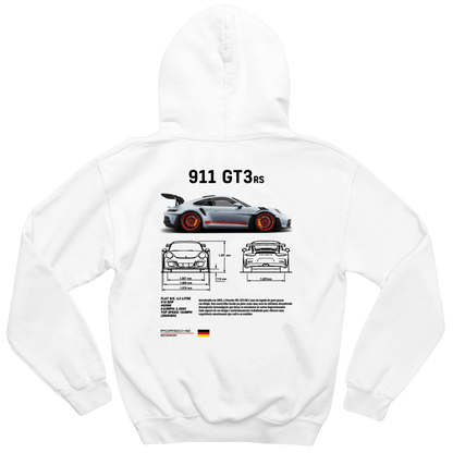 Black and white hoodies inspired by the Porsche 911 GT3 RS, featuring a sporty design with Porsche Club branding and premium automotive styling.